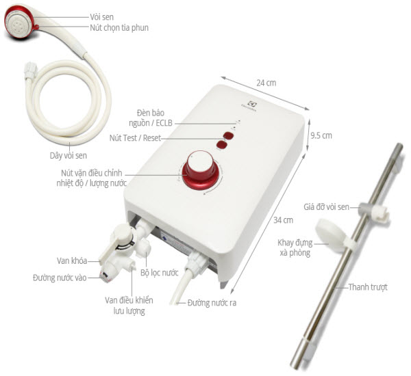 Cấu tạo bình nóng lạnh trực tiếp Ariston và Electrolux