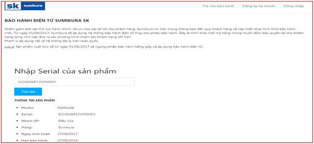 Hướng dẫn đăng ký bảo hành điện tử điều hòa Sumikura9