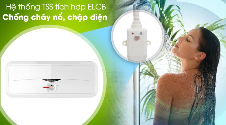 Bình nước nóng Ariston trang bị hệ thống an toàn đồng bộ TSS tích hợp ELCB chống giật, chống cháy nổ