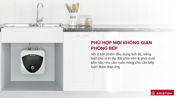 Bình nóng lạnh Ariston AN 6 LUX phù hợp mọi không gian phòng bếp