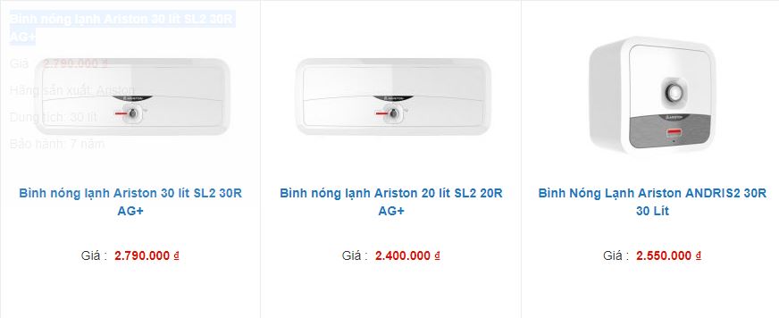 Mua bình nóng lạnh Ariston dựa vào giá cả