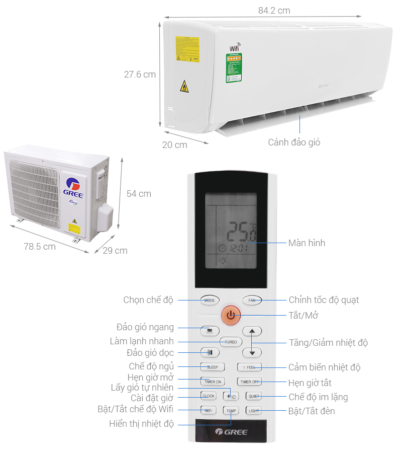 Máy lạnh Gree Wifi Inverter 1.5 HP GWC12BC-K6DNA1B Mẫu 20181