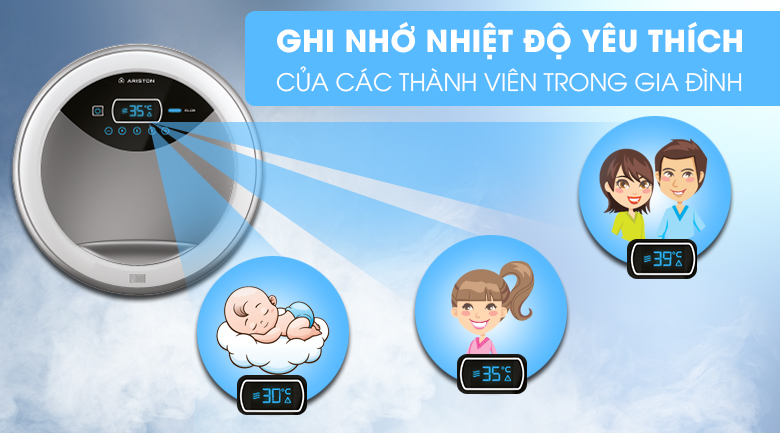 Tính năng ghi nhớ các chế độ yêu thích - Máy nước nóng Ariston RT45E-VN - 4.5 kW Máy nước nóng Ariston RT45E-VN - 4.5 kW9