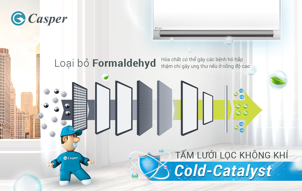 Điều hòa Casper 9000BTU 1 chiều KC-09FC32 trang bị tấm lọc hóa chất Cold Catalyst