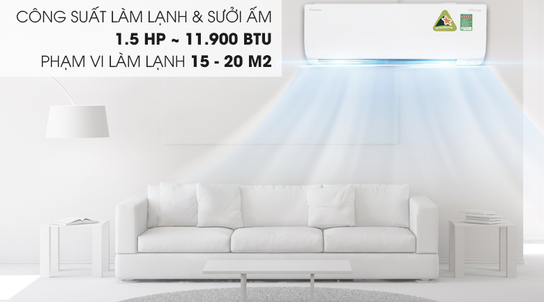 Điều hòa Daikin 2 chiều FTHF35RAVMV 12000BTU phù hợp với công suất không gian nào?