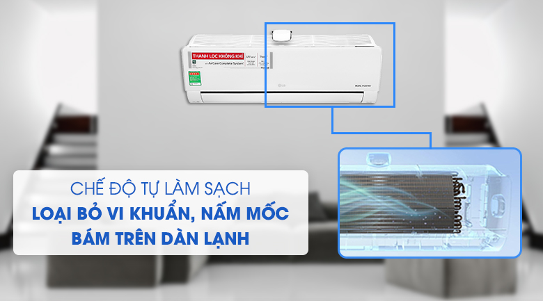 Chế độ tự động làm sạch và tự chuẩn đoán lỗi giúp tiết kiệm thời gian và chi phí của điều hòa LG V10APFUV 9000BTU