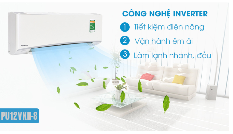 Công nghệ Inverter giúp tiết kiệm điện năng vô cùng hiệu quả của điều hòa Panasonic PU12VKH-8 12000BTU