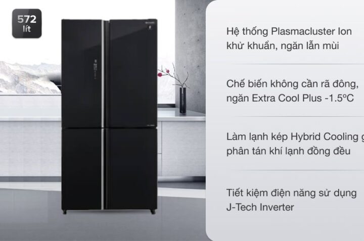 Tủ lạnh Sharp Inverter 572 lít SJ-FXP640VG-BK  – Yên tâm ở nhà chống dịch