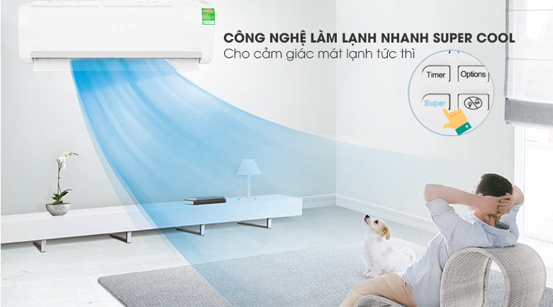 Khả năng làm lạnh nhanh chóng nhờ chế độ Super Cool của điều hòa Midea MSMAII-18CRDN1 18000BTU