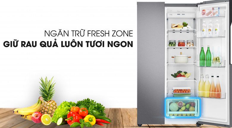 Tủ lạnh LG GR-B247JDS trang bị ngăn rau quả rộng