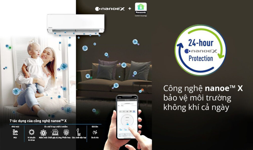 Điều hòa Panasonic CS/CU-U9XKH-8 9000BTU 1 chiều Inverter cải thiện chất lượng không khí phòng, bảo vệ sức khỏe cho người dùng