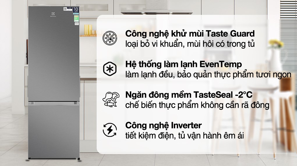 Tủ Lạnh Electrolux Inverter 2 Cánh 335 lít EBB3702K-A