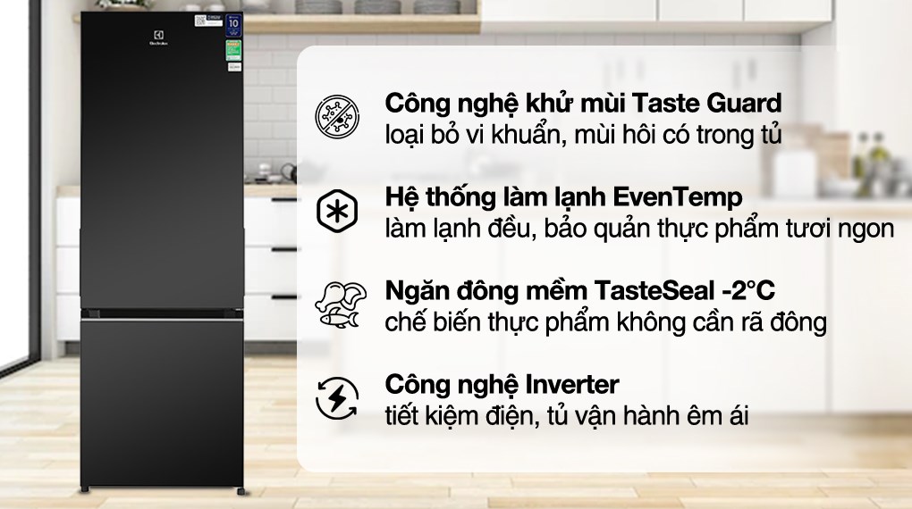 Tủ Lạnh Electrolux Inverter 2 cánh 335 lít EBB3702K-H