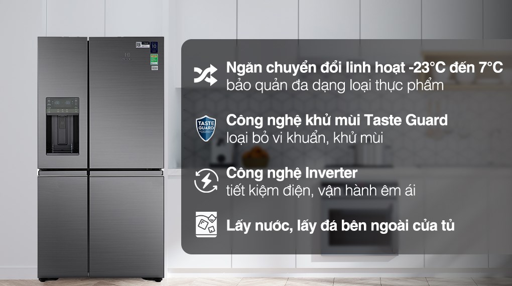 Tủ Lạnh Electrolux 4 cánh Inverter 609 Lít EQE6879A-B