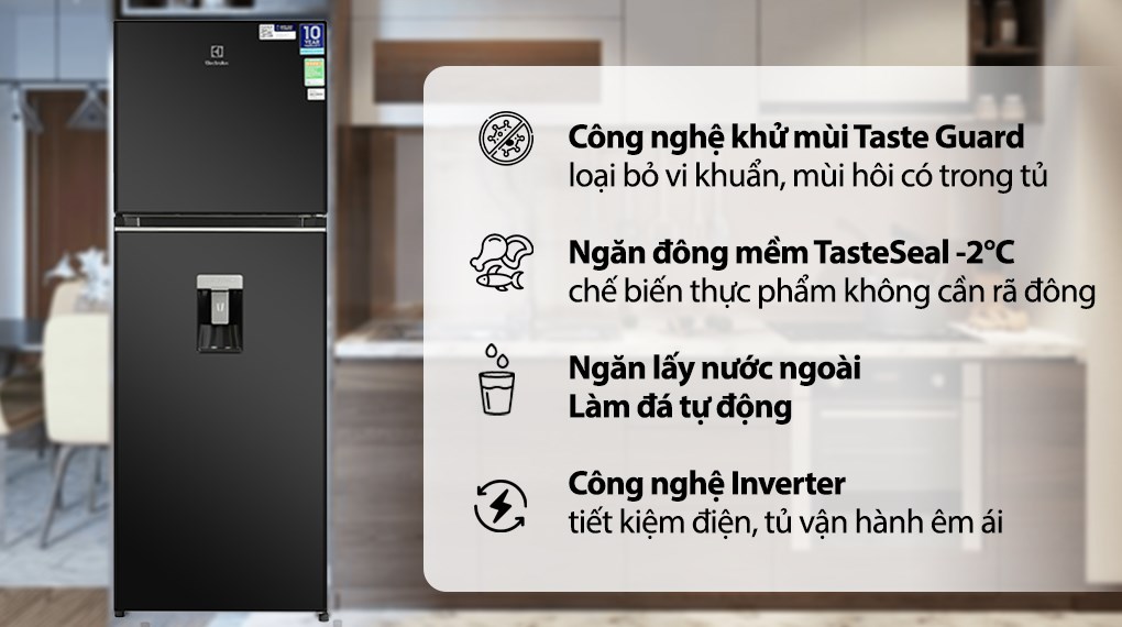 Tủ Lạnh Electrolux Inverter 2 Cánh 312 Lít ETB3460K-H