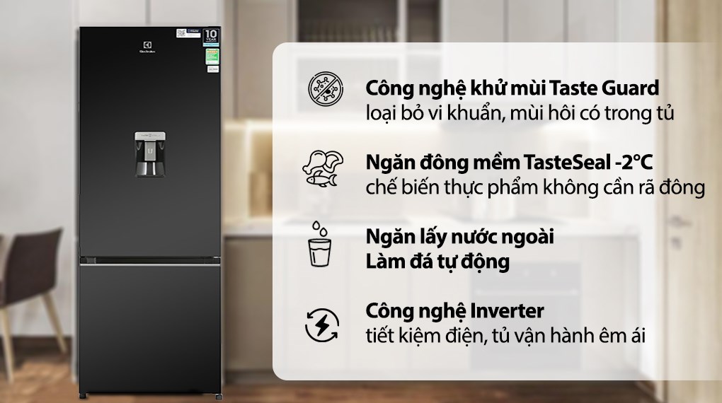 Tủ Lạnh Electrolux Inverter 2 cánh 335 lít EBB3762K-H