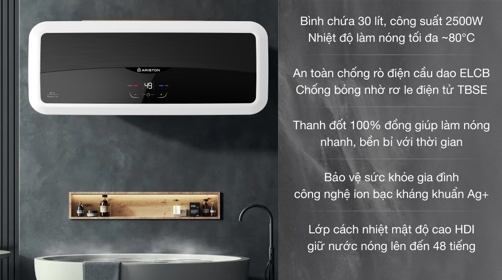 Bình Nóng Lạnh Ariston Slim2 30Lux-D AG+ Wifi 30 Lít