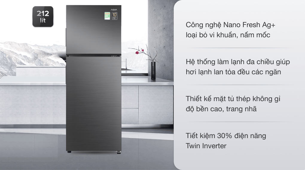 Tủ Lạnh Aqua Inverter AQR-T239FA(HB) 212 Lít