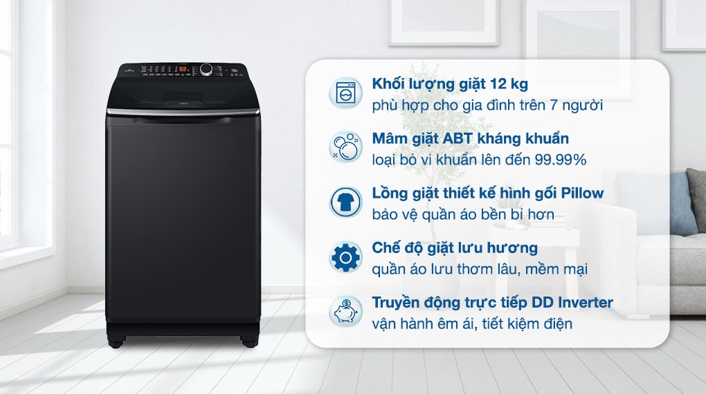 Máy Giặt Aqua Inverter 12kg AQW-DR120HT.BK