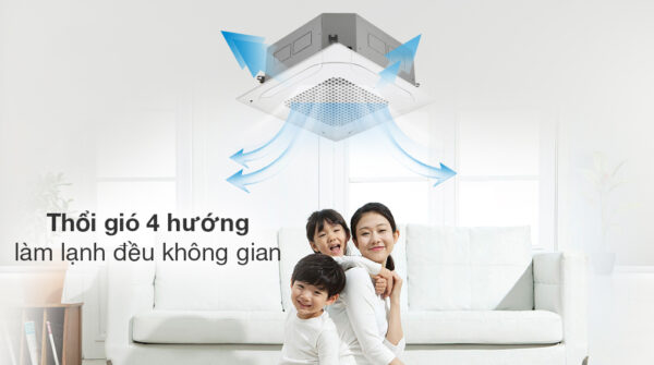 khả năng phân phối gió 4 hướng của điều hòa âm trần AUX 36000btu 1 Chiều Inverter ALCA – C36/4DR3QAB