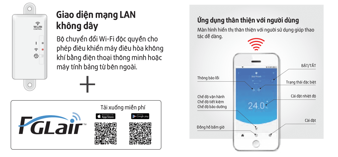 Điều hòa General có thể điều khiển qua smartphone