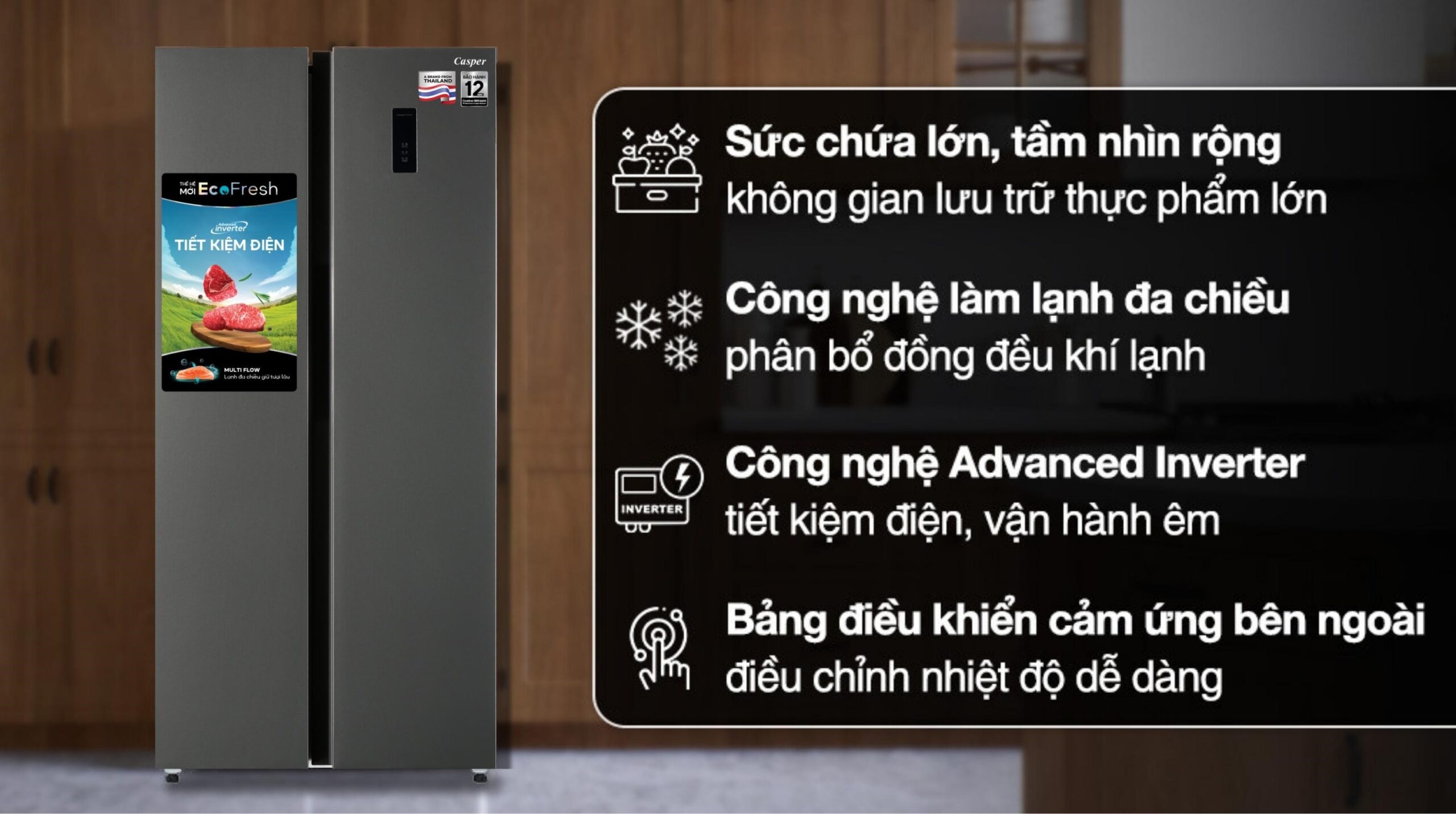 Tủ Lạnh Casper Side By Side Inverter 460 Lít RS-460PG