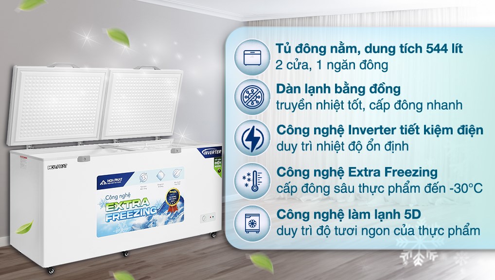 Tủ Đông Funiki Hòa Phát HPF AD6544 Dàn Đồng 2 cánh 544 Lít