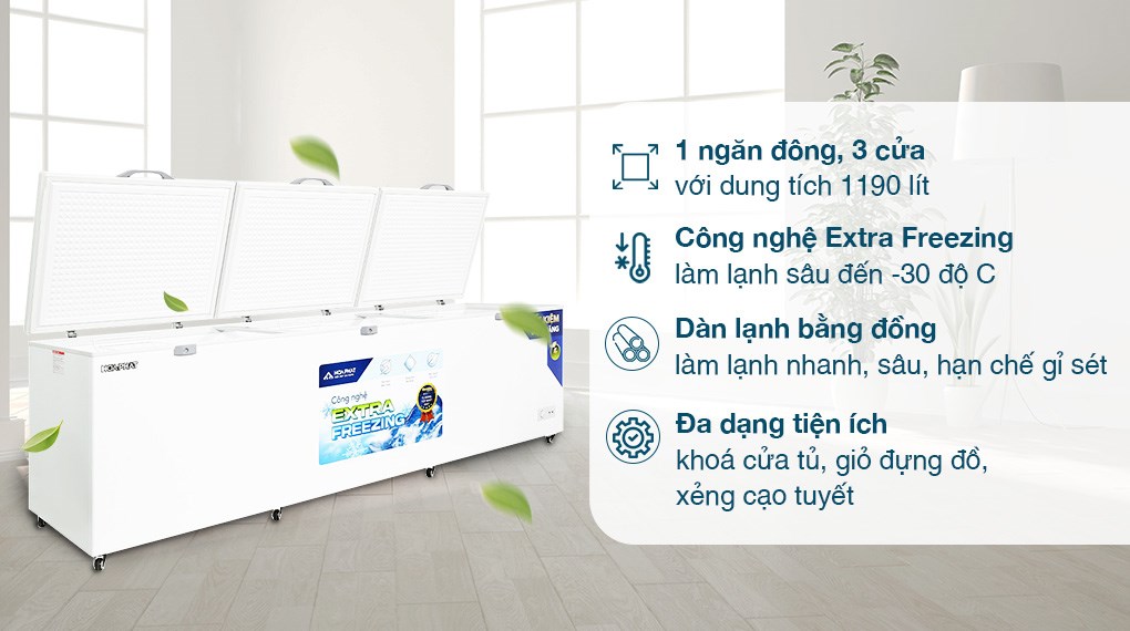 Tủ Đông Hòa Phát Funiki HPF AD61190.1 Dàn Đồng 3 Cánh 1190 Lít
