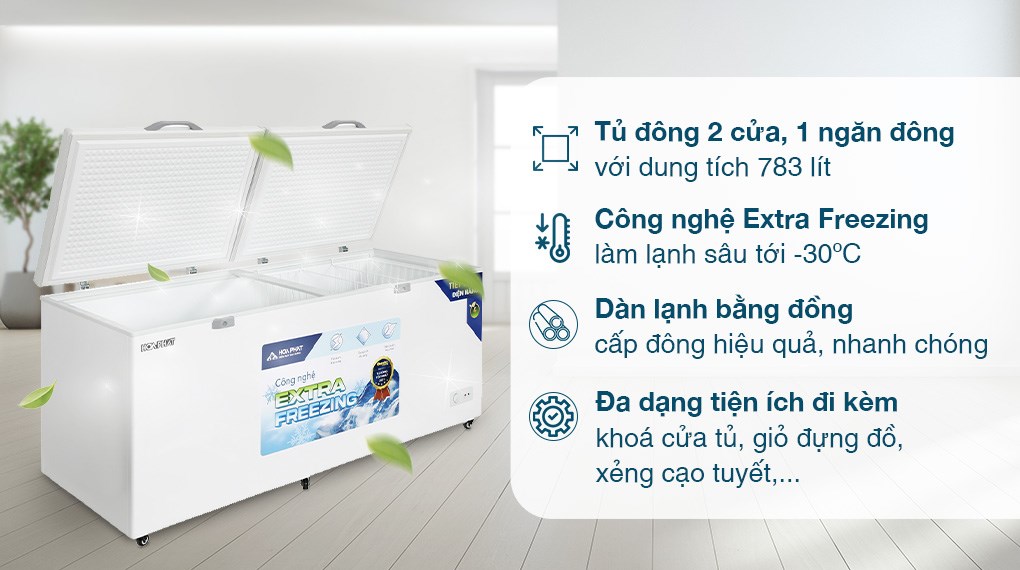 Tủ Đông Hòa Phát Funiki HPF AD6783.1 Dàn Đồng 2 cánh 783 Lít