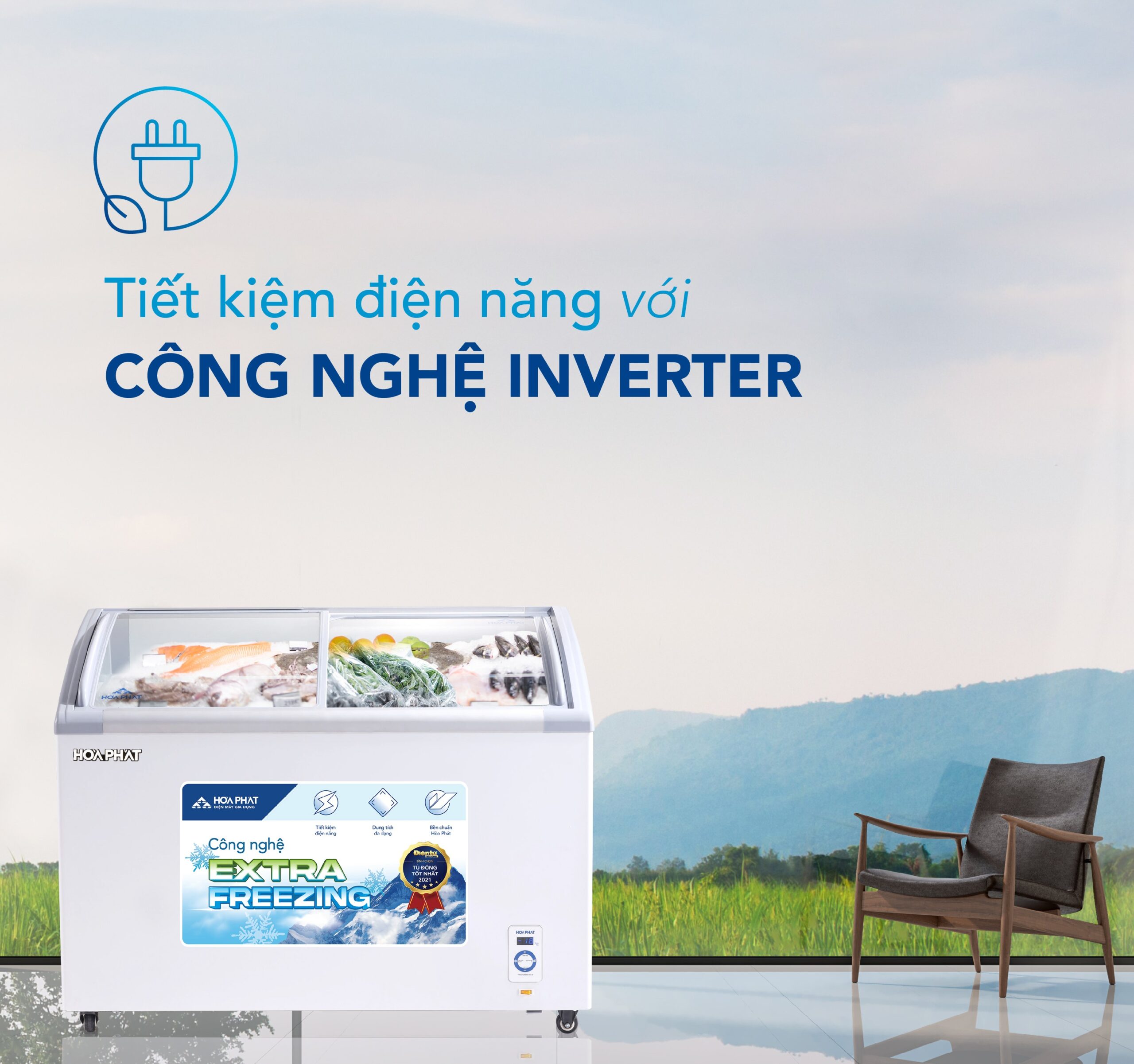 Tủ Đông Hòa Phát Inverter 357 Lít 1 Ngăn 2 Cánh HSF AD8357.C1