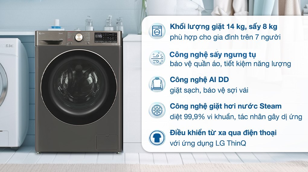 Máy Giặt Sấy LG Inverter Giặt 14Kg Sấy 8Kg FV1414H3BA