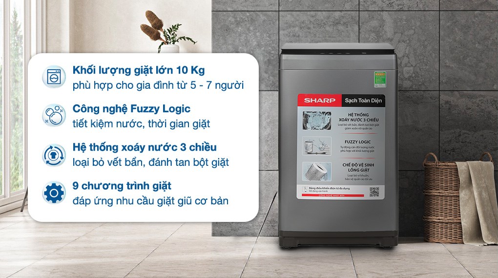Máy Giặt Sharp 10kg ES-W10NV-GY