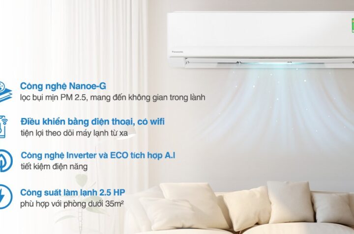 Điều hòa Panasonic 24000BTU PU24AKH-8: lọc không khí, tiết kiệm điện