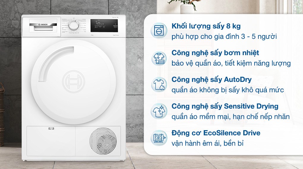Máy Sấy Quần Áo Bosch 8Kg WTH83028SG Series 4