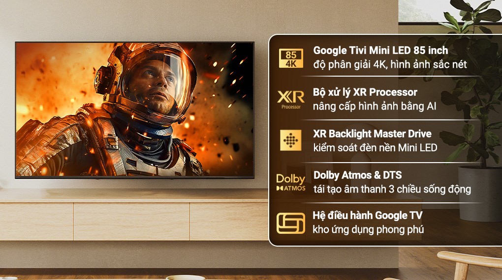 Google Tivi Sony Mini LED AI 4K 85 inch K-85XR50