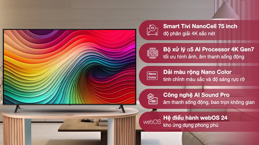 Smart Tivi LG 75NANO81TSA 4K mang lại trải nghiệm hình ảnh sắc nét, sống động