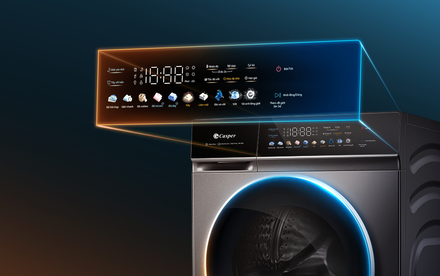 Máy giặt sấy Casper WF-P115VGT11 thiết kế đẹp mắt, tăng thẩm mĩ cho không gian