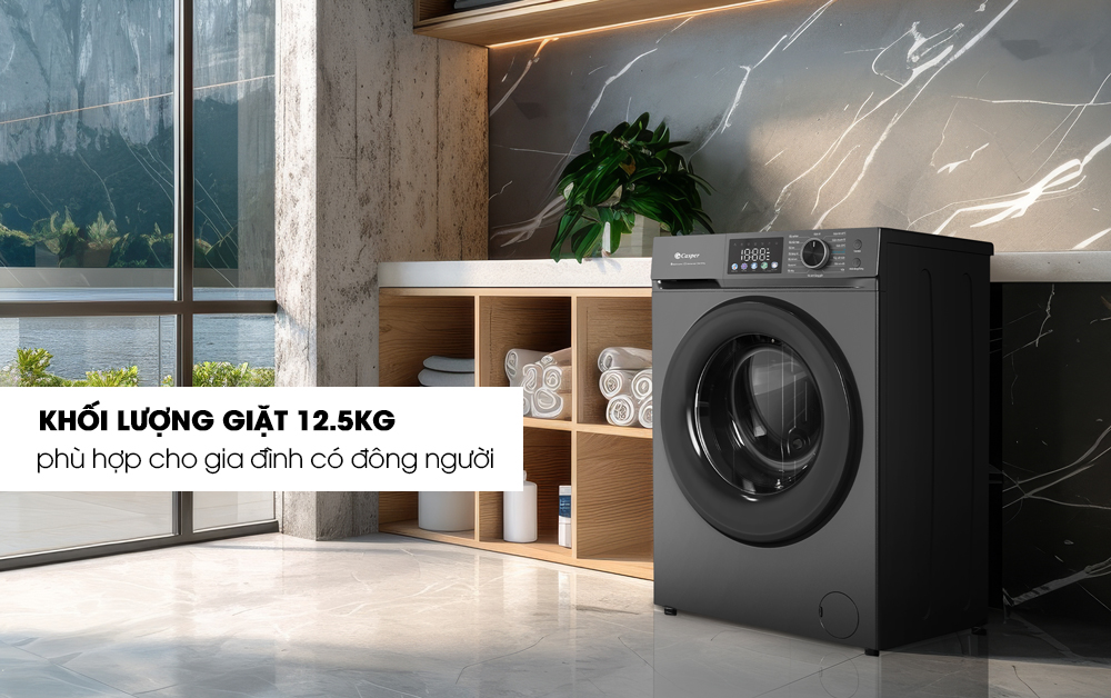 Máy giặt Casper WF-D125VGR1 12.5kg khối lượng giặt lớn, đáp ứng đa dạng nhu cầu giặt giũ