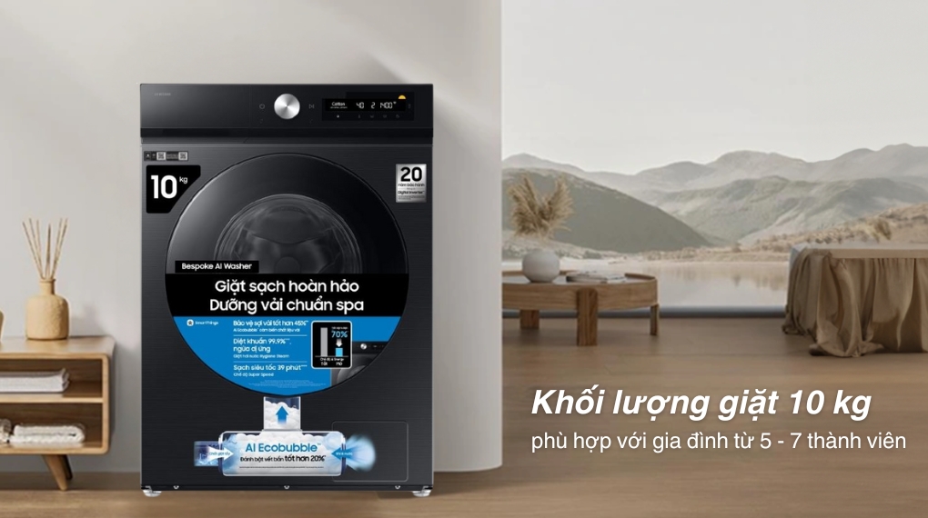 Máy giặt Samsung WW10DB7U34GBSV 10kg khối lượng giặt lớn, đáp ứng đa dạng nhu cầu