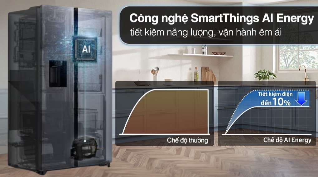 Tủ lạnh Samsung RS90F65D2FSV Inverter siêu tiết kiệm điện, vận hành êm ái