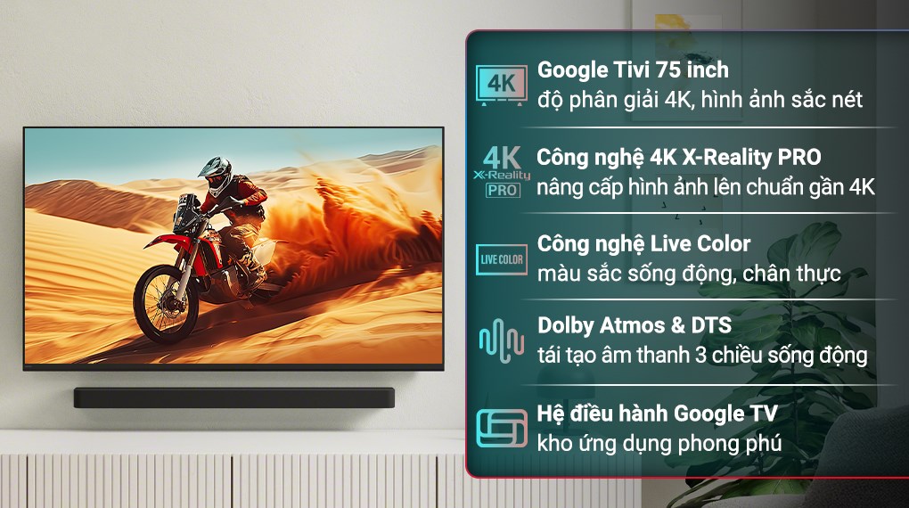 Google Tivi Sony K-75S25VM2 4K đem đến hình ảnh sắc nét, đẹp mắt