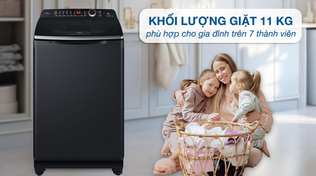 Máy giặt Aqua AQW-DR110JT.BK 11kg khối lượng giặt lớn, phù hợp cho gia đình đông người