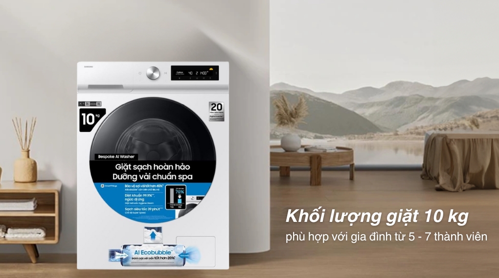 Máy giặt Samsung WW10DB7U34GWSV 10kg khối lượng giặt lớn, đa dạng chương trình giặt