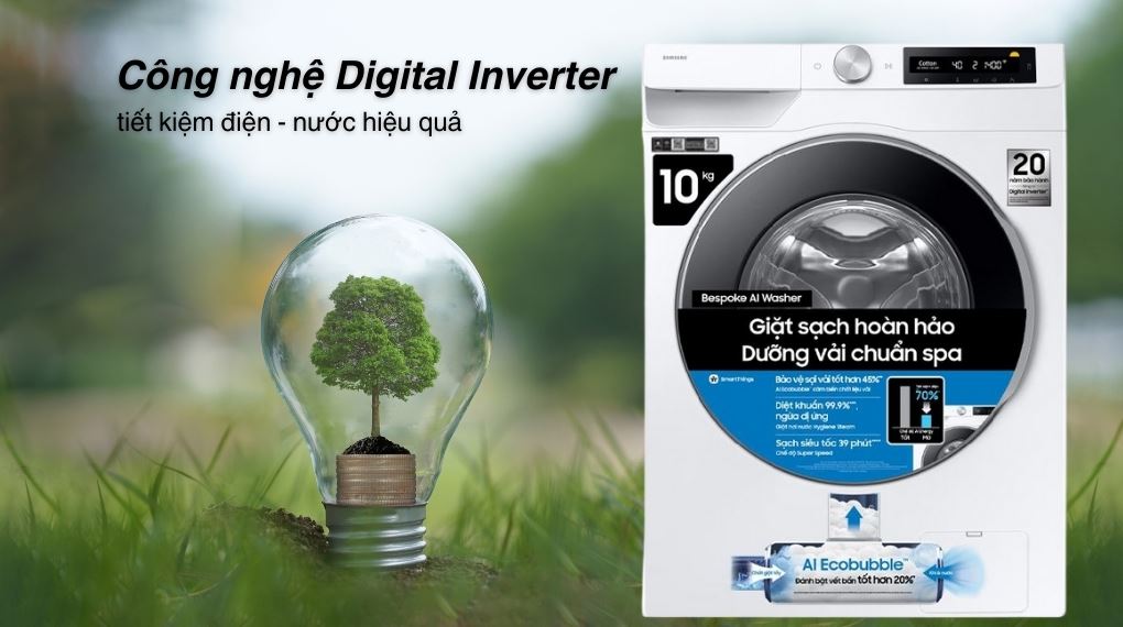 Máy giặt Samsung WW10DB7U34GWSV Inverter hiệu quả giặt giũ tối ưu, bảo vệ áo quần