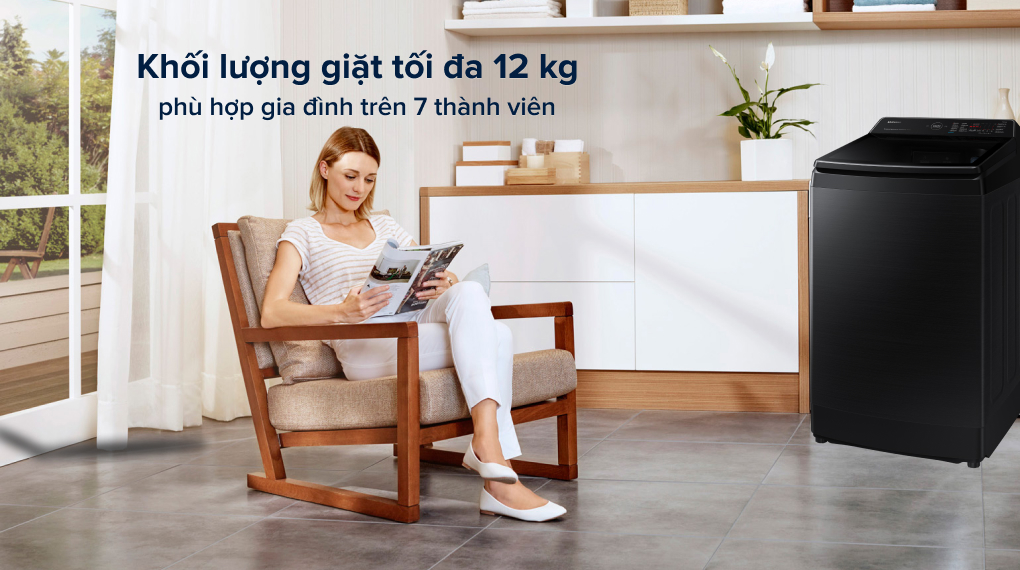 Máy giặt Samsung WA12CG5886BV/SV 12kg khối lượng giặt lớn, đáp ứng cho gia đình đông người