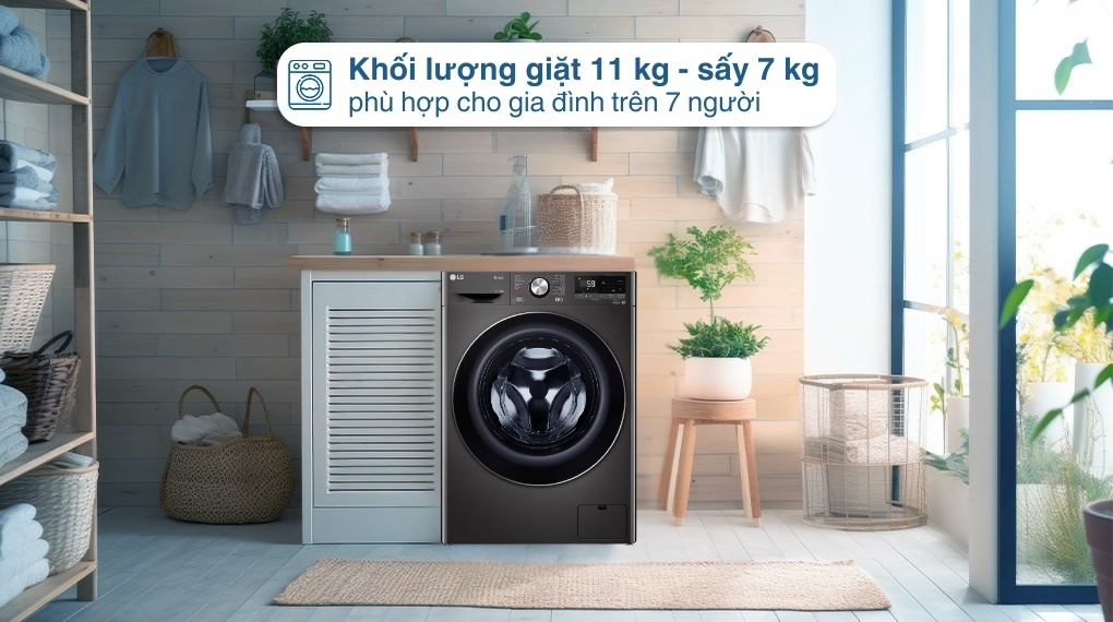 Máy giặt sấy LG FV1411D4B 11kg tiết kiệm diện tích