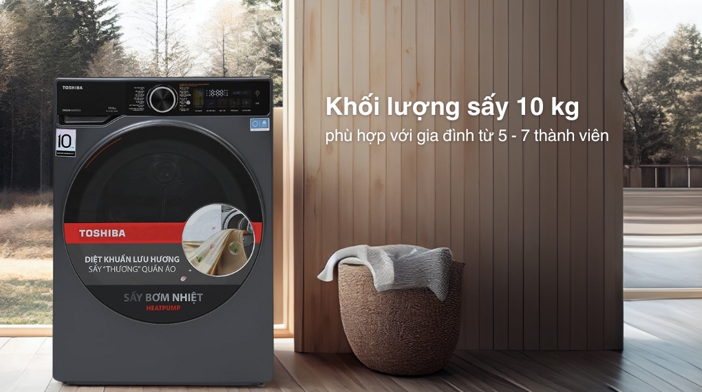 Máy sấy Toshiba TD-T25BS110HWV(MG) 10kg sấy khô nhanh, thích hợp cho gia đình từ 5-7 thành viên