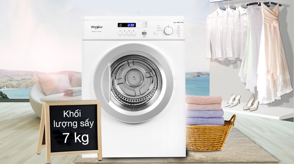 Máy sấy Whirlpool AWD712S2 7kg phù hợp cho gia đình ít thành viên