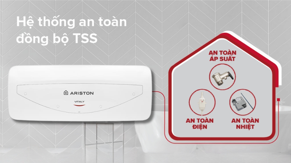 Bình nóng lạnh Ariston VITALY Slim 20 làm nóng nước nhanh, an toàn khi sử dụng