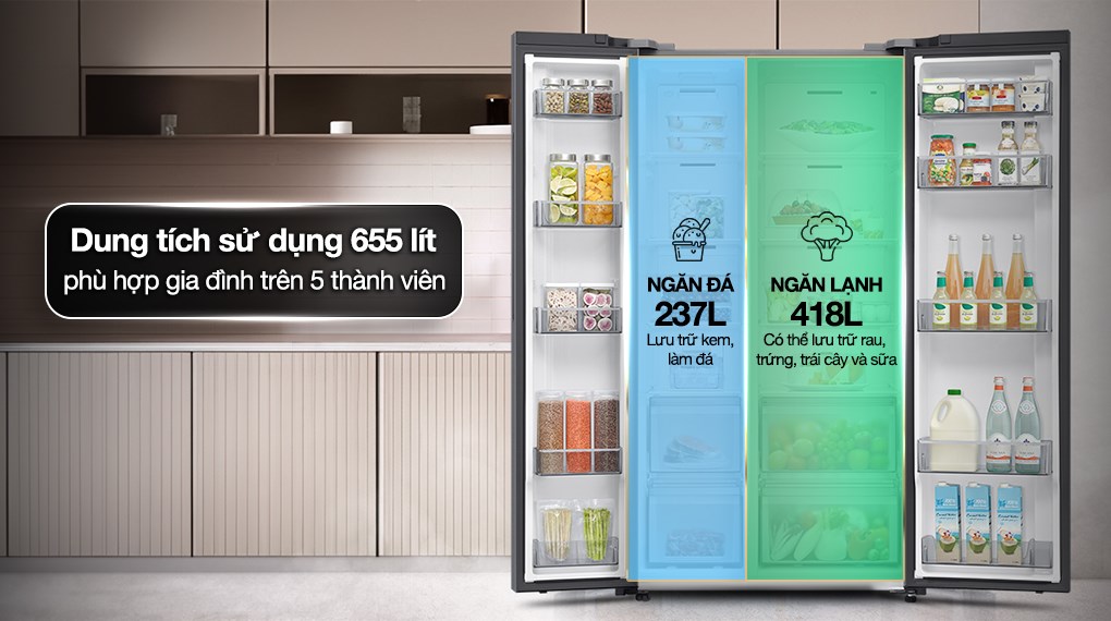 Tủ lạnh Samsung RS70F65Q3TSV 655 lít dung tích lớn, bảo quản lượng lớn thực phẩm